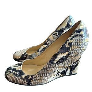 Kate Spade Metallic Snakeskin Print Round Toe Wedge Office Careerwear Size 7